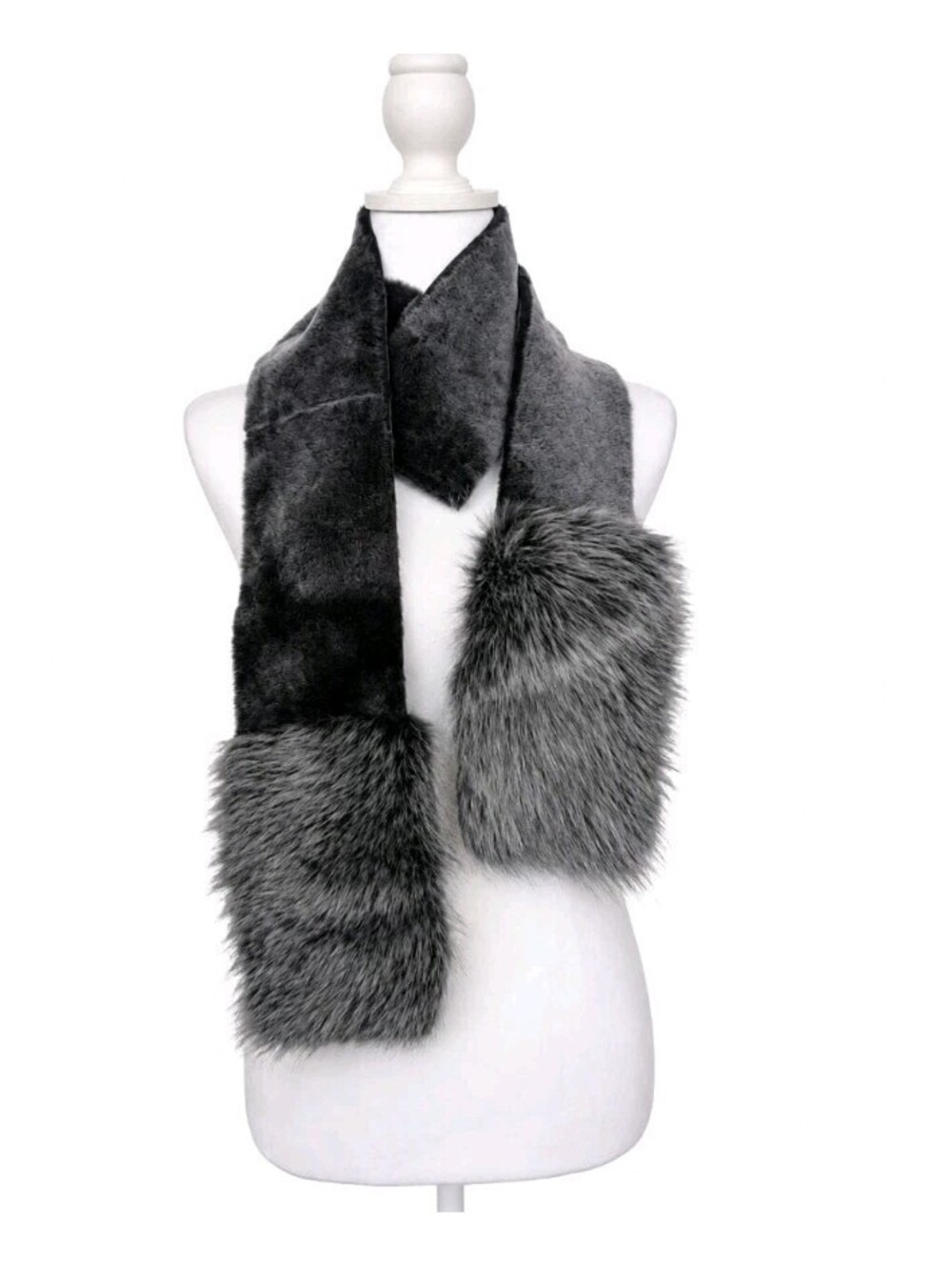 Women's Gray Genuine Rabbit Fur Scarf Stole Wrap 6 Ft
